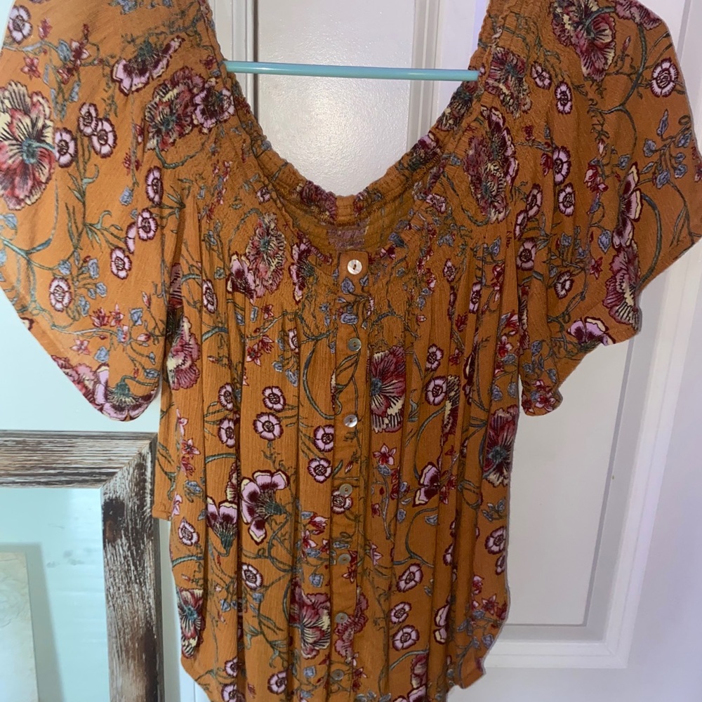Yellow floral off the shoulder shirt